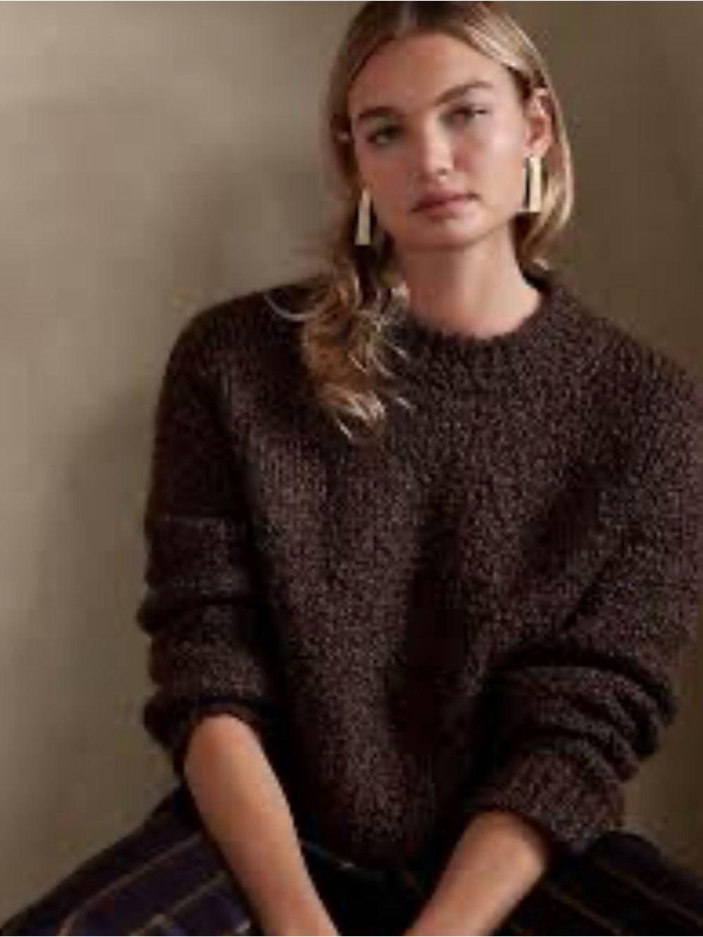 Banana Republic Soffio Boucle Cropped Brown sweater,large,alpaca blend,cozy